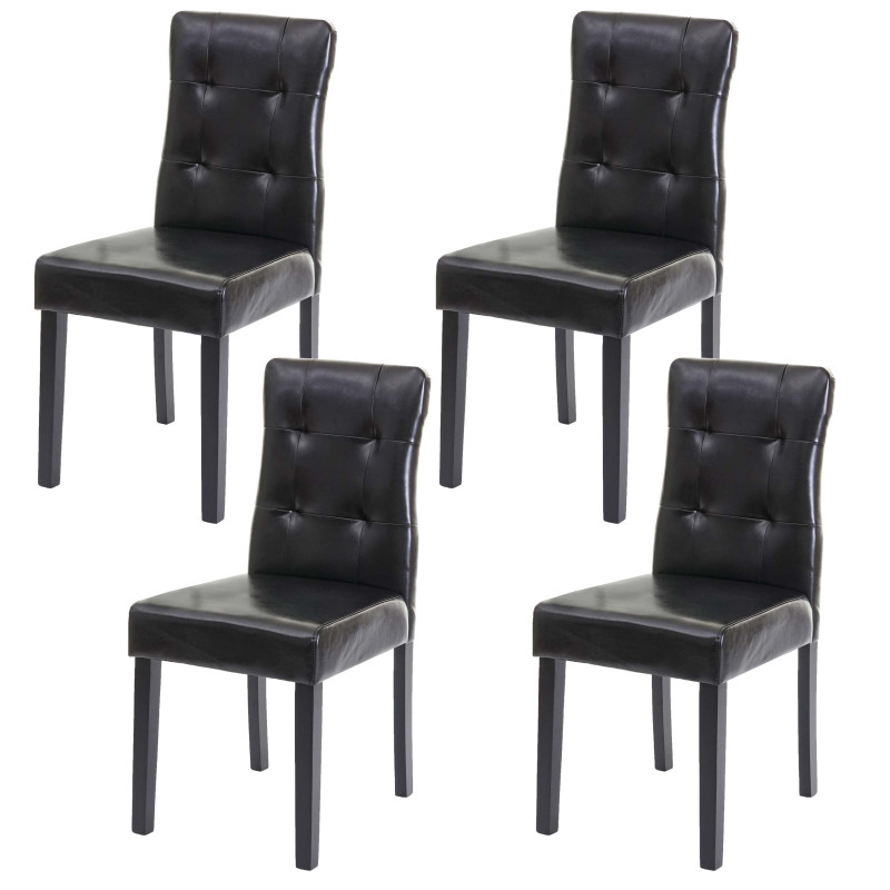 4x chaise de salle à manger fauteuil - similicuir noir, pieds foncés