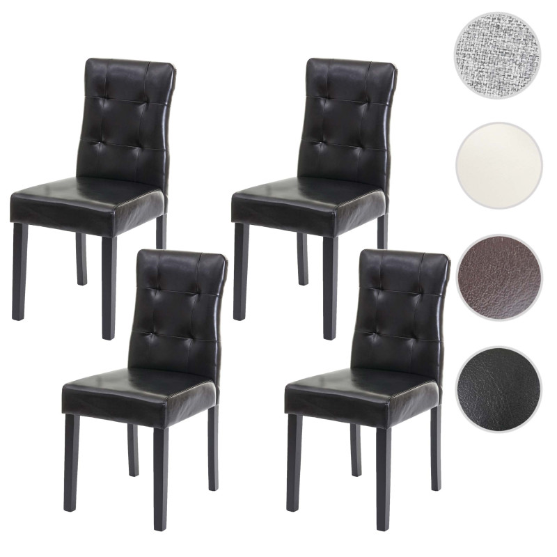 4x chaise de salle à manger fauteuil - similicuir noir, pieds foncés