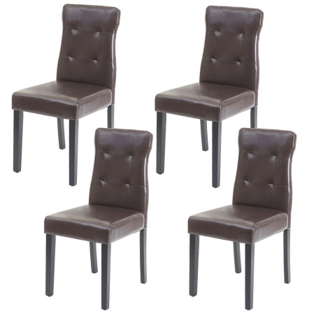 4x chaise de salle à manger fauteuil - similicuir marron, pieds foncés