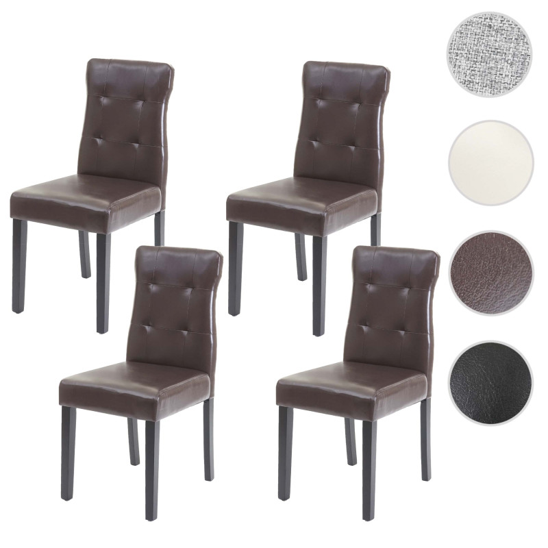 4x chaise de salle à manger fauteuil - similicuir marron, pieds foncés