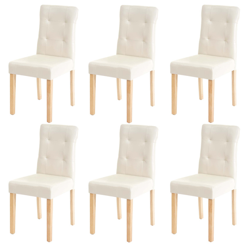 6x chaise de salle à manger fauteuil - similicuir crème, pieds clairs