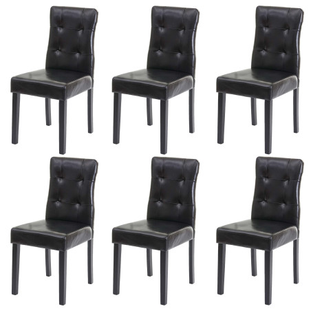 6x chaise de salle à manger fauteuil - similicuir noir, pieds foncés