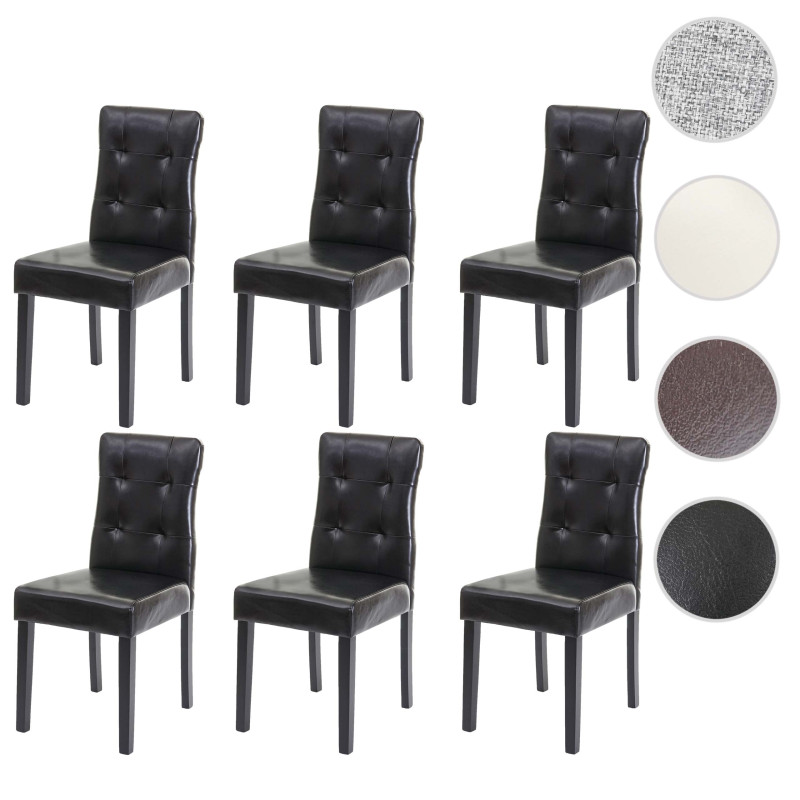 6x chaise de salle à manger fauteuil - similicuir noir, pieds foncés