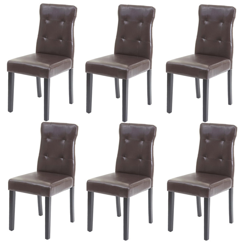 6x chaise de salle à manger fauteuil - similicuir marron, pieds foncés