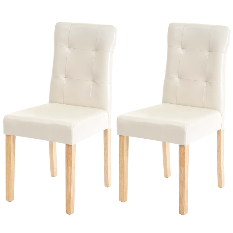 2x chaise de salle à manger fauteuil - similicuir crème, pieds clairs