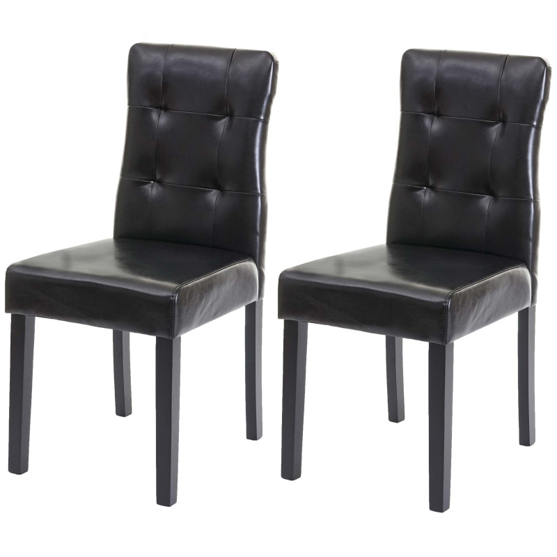 2x chaise de salle à manger fauteuil - similicuir noir, pieds foncés