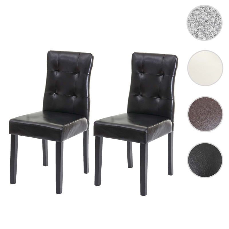 2x chaise de salle à manger fauteuil - similicuir noir, pieds foncés