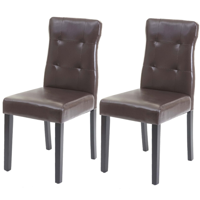 2x chaise de salle à manger fauteuil - similicuir marron, pieds foncés