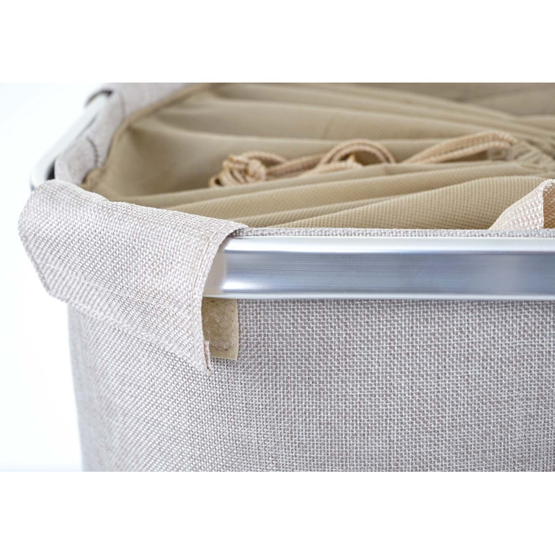 Collecteur de linge sale corbeille à linge avec cordelette, 2 compartiments 54x52x32cm 89l - beige