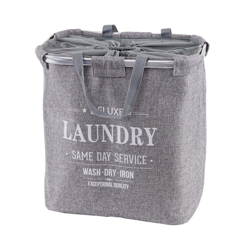 Collecteur de linge sale corbeille à linge avec cordelette, 2 compartiments 54x52x32cm 89l - gris