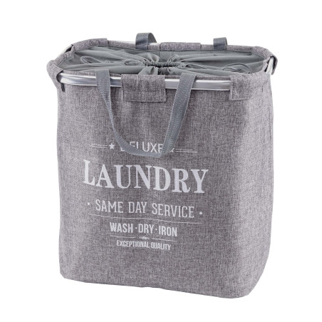 Collecteur de linge sale corbeille à linge avec cordelette, 2 compartiments 54x52x32cm 89l - gris