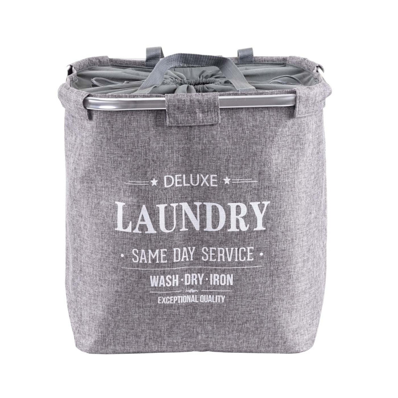 Collecteur de linge sale corbeille à linge avec cordelette, 2 compartiments 54x52x32cm 89l - gris