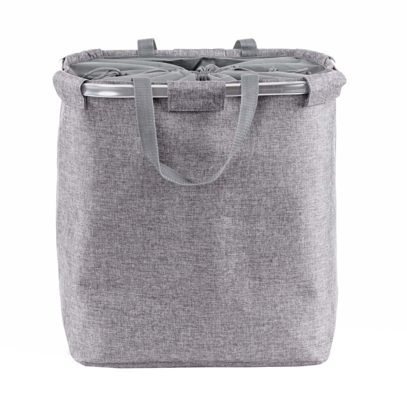 Collecteur de linge sale corbeille à linge avec cordelette, 2 compartiments 54x52x32cm 89l - gris