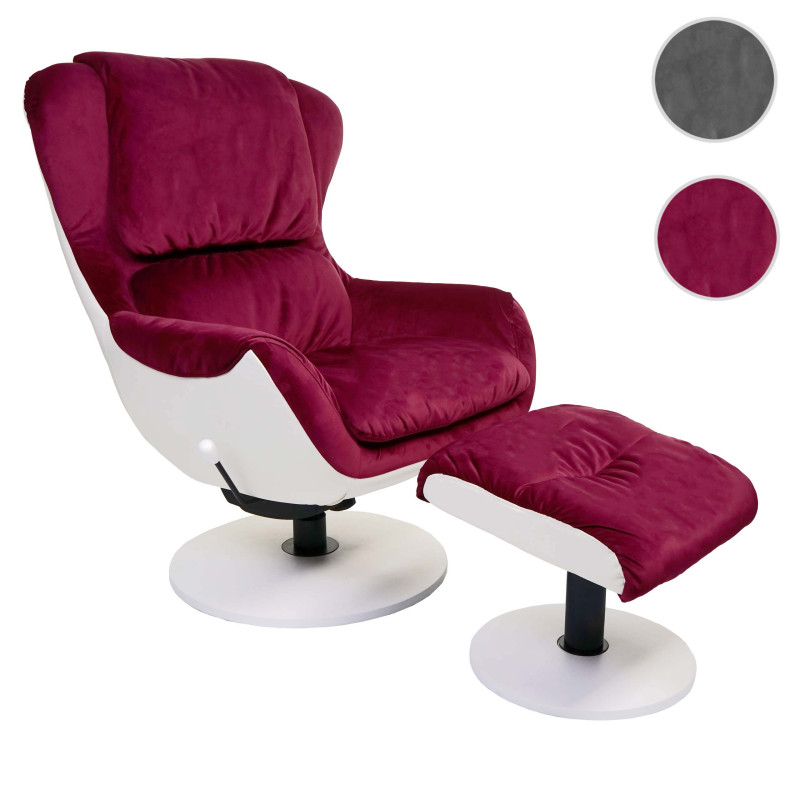 Fauteuil relax fauteuil de télévision, siège TV rotatif, avec tabouret velours/similicuir - bordeaux