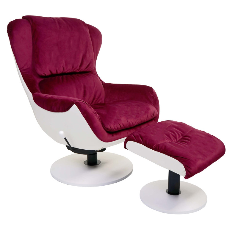 Fauteuil relax fauteuil de télévision, siège TV rotatif, avec tabouret velours/similicuir - bordeaux