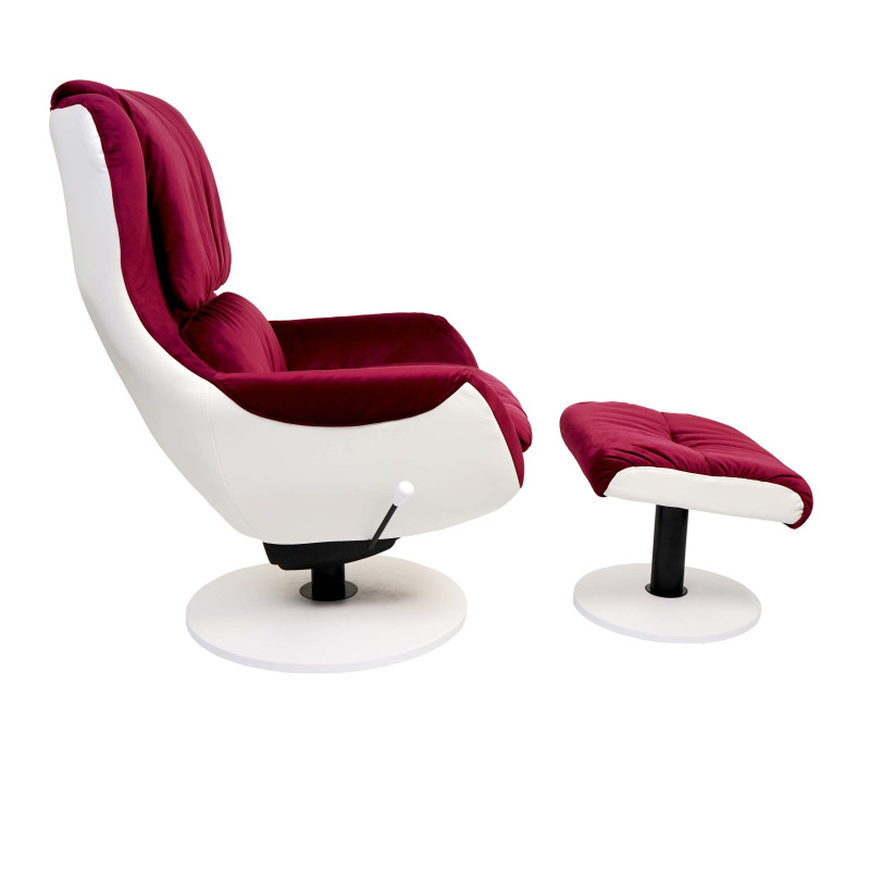 Fauteuil relax fauteuil de télévision, siège TV rotatif, avec tabouret velours/similicuir - bordeaux