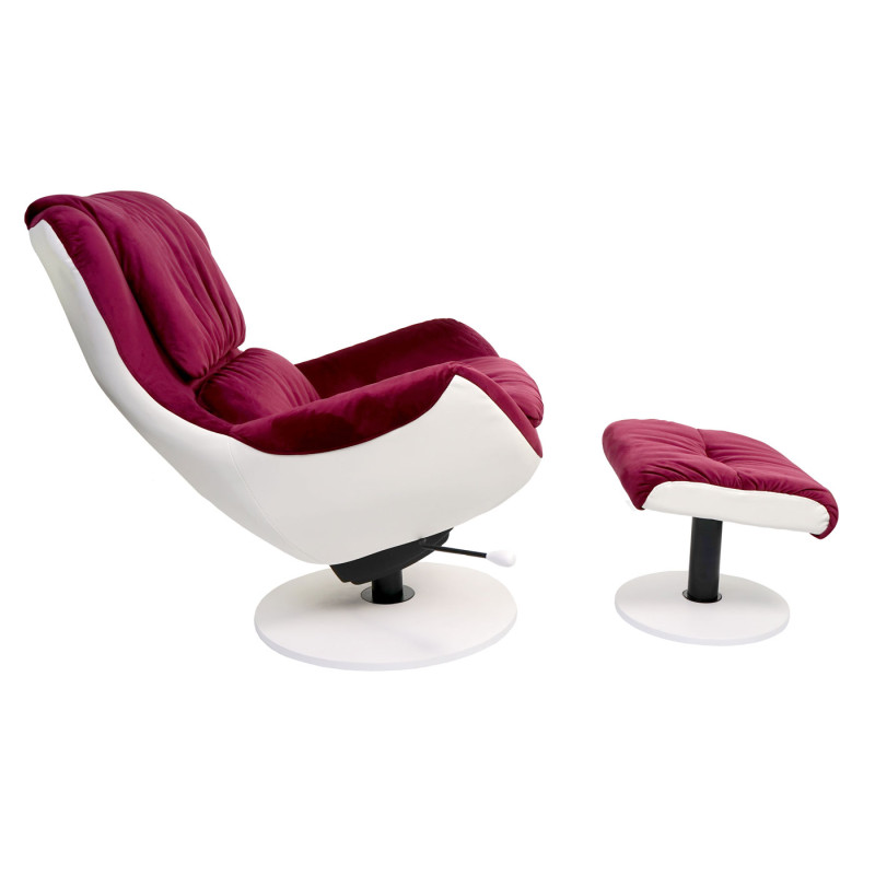 Fauteuil relax fauteuil de télévision, siège TV rotatif, avec tabouret velours/similicuir - bordeaux