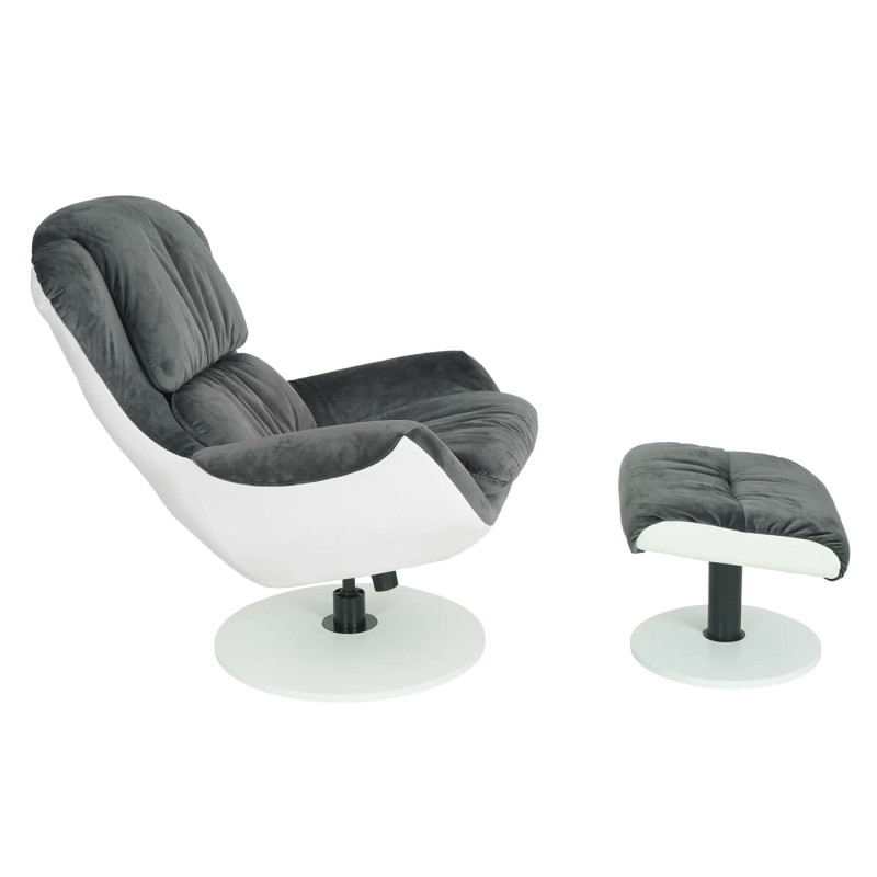 Fauteuil relax fauteuil de télévision, siège rotatif, tabouret, velours/similicuir - gris foncé