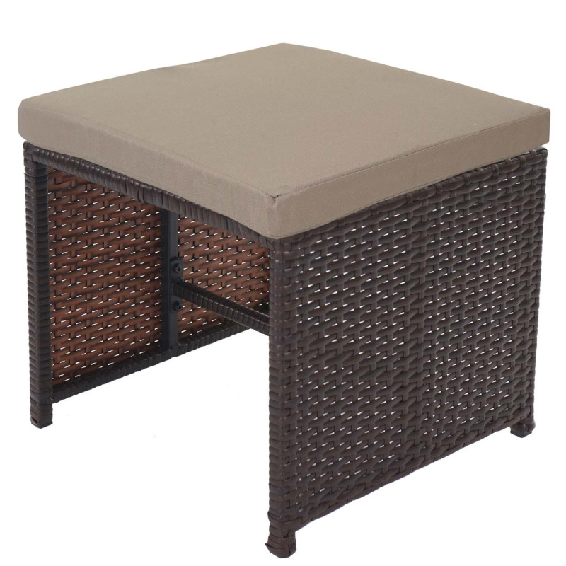 4x tabouret en polyrotin Kreta set lounge de jardin, 36x40cm noir, coussin beige