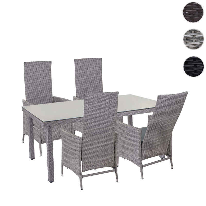 Garniture en polyrotin salon de jardin, 4xchaise+table de jardin 160x90cm - marron, coussin crème