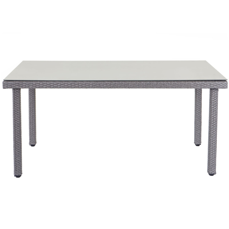 Garniture en polyrotin salon de jardin, 6xchaise+table de jardin 160x90cm - gris, coussin gris foncé