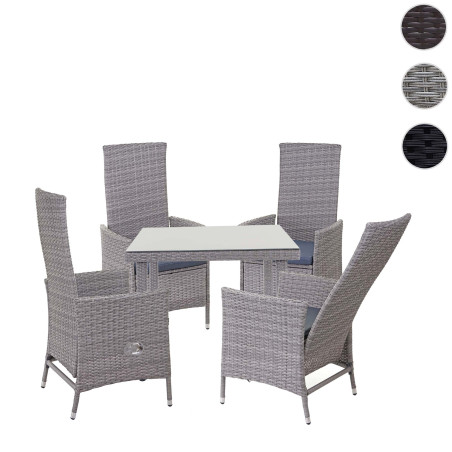 Garniture en polyrotin salon de jardin, 4xchaise+table de jardin 90x90cm - gris, coussin gris foncé