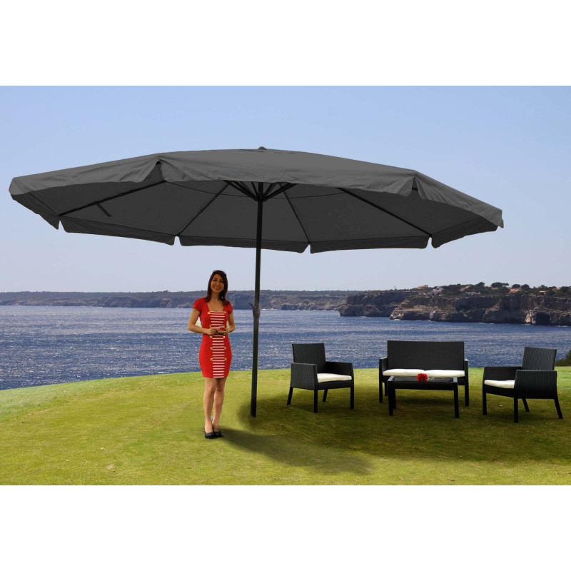 Parasol Meran Pro, parasol pour marché avec volants Ø 5m polyester/alu 28 kg - anthracite sans socle