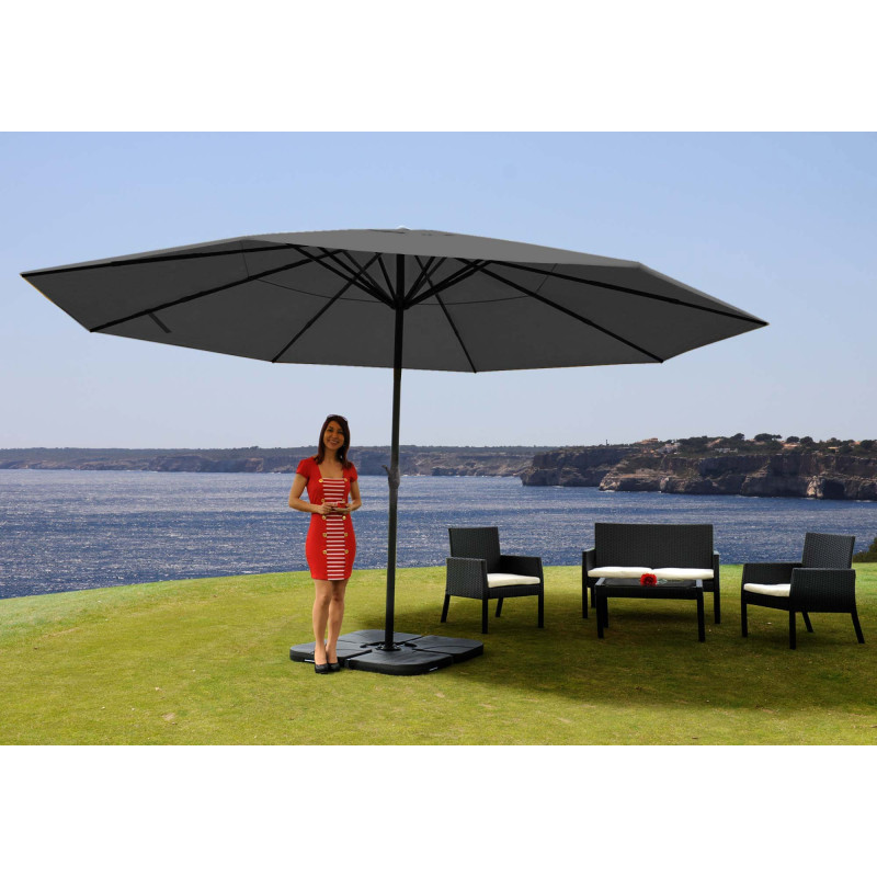 Parasol Meran Pro, parasol pour marché sans volants, Ø 5m polyester/alu 28 kg - anthracite avec socle