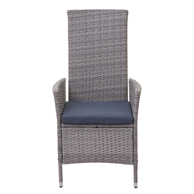 2x fauteuil de jardin en polyrotin, réglable - gris, coussins gris foncés