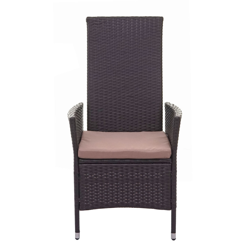 2x fauteuil de jardin en polyrotin, réglable - marron, coussins couleur crème
