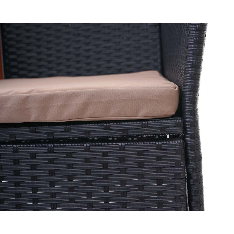 Banc avec table en polyrotin banquette de jardin, meuble de jardin 132cm - noir, coussin crème