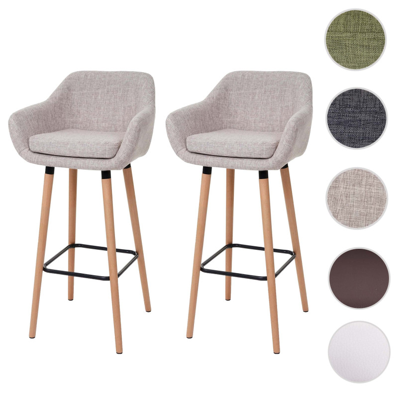 2x tabouret de bar Malmö T381, chaise bar/comptoir avec dossier - tissu, gris foncé