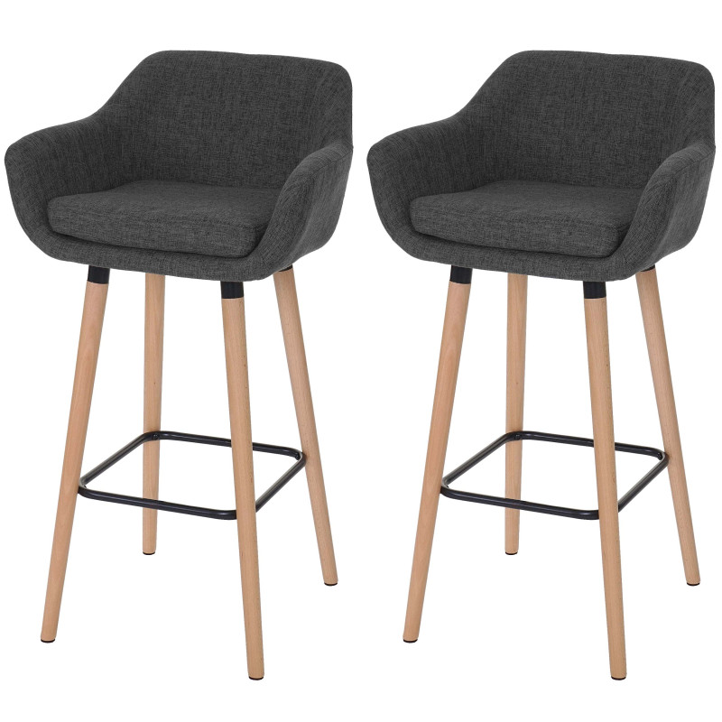 2x tabouret de bar Malmö T381, chaise bar/comptoir avec dossier - tissu, gris foncé