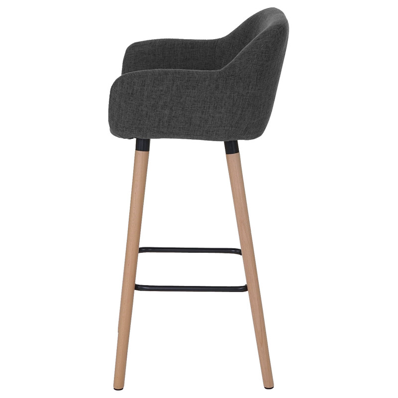 2x tabouret de bar Malmö T381, chaise bar/comptoir avec dossier - tissu, gris foncé