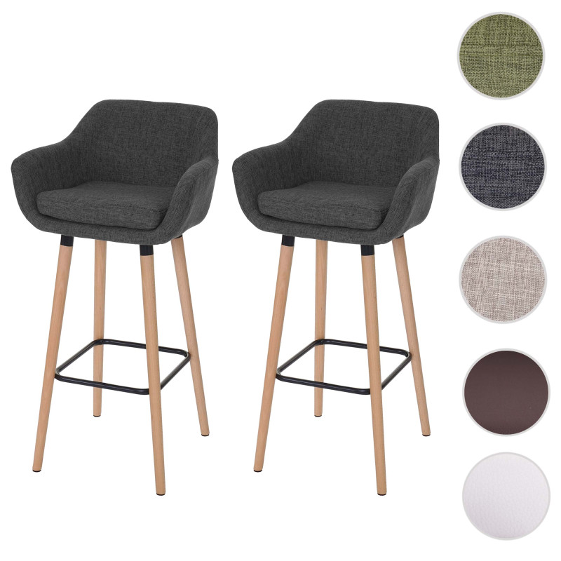 2x tabouret de bar Malmö T381, chaise bar/comptoir avec dossier - tissu, gris foncé