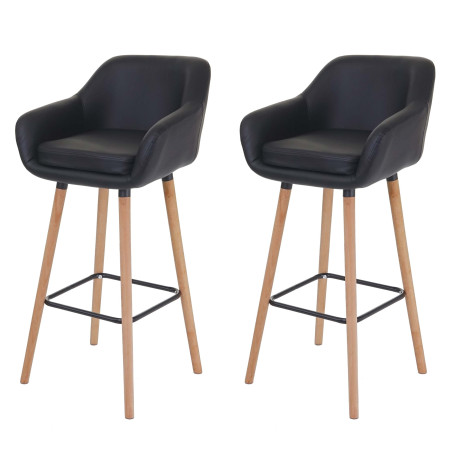 2x tabouret de bar Malmö T381, chaise bar/comptoir avec dossier - similicuir, noir