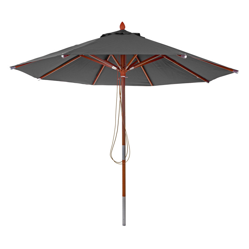 Parasol en bois parasol de jardin, polyester/bois 14kg, corde ronde Ø3m antichoc - anthracite