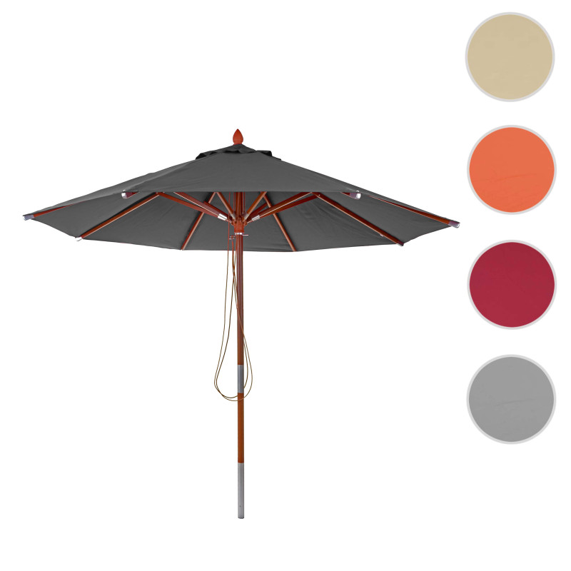 Parasol en bois parasol de jardin, polyester/bois 14kg, corde ronde Ø3m antichoc - anthracite