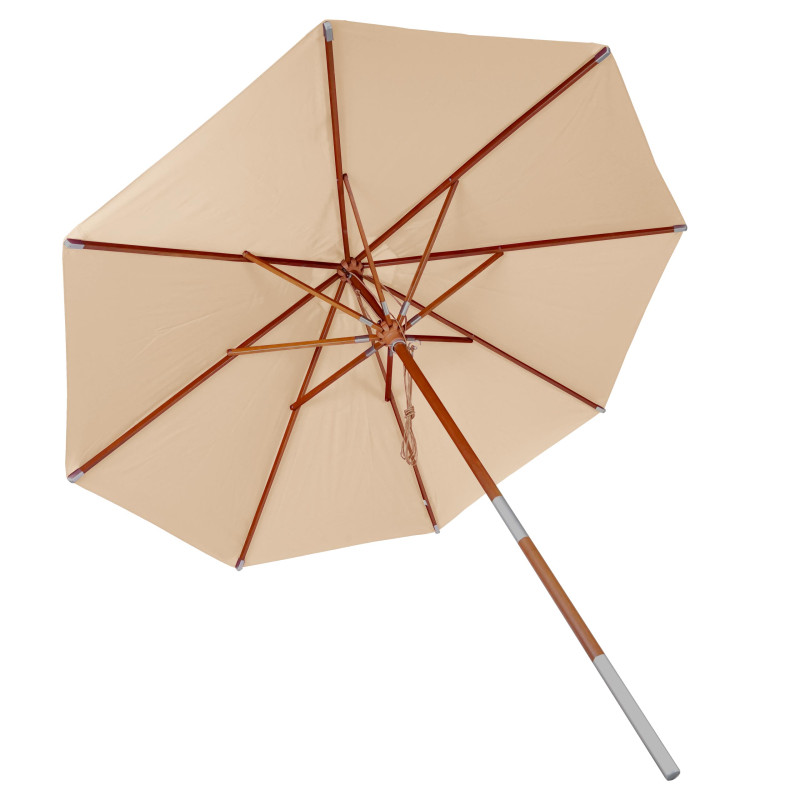 Parasol en bois parasol de jardin, polyester/bois 14kg, corde ronde Ø3m antichocs - crème