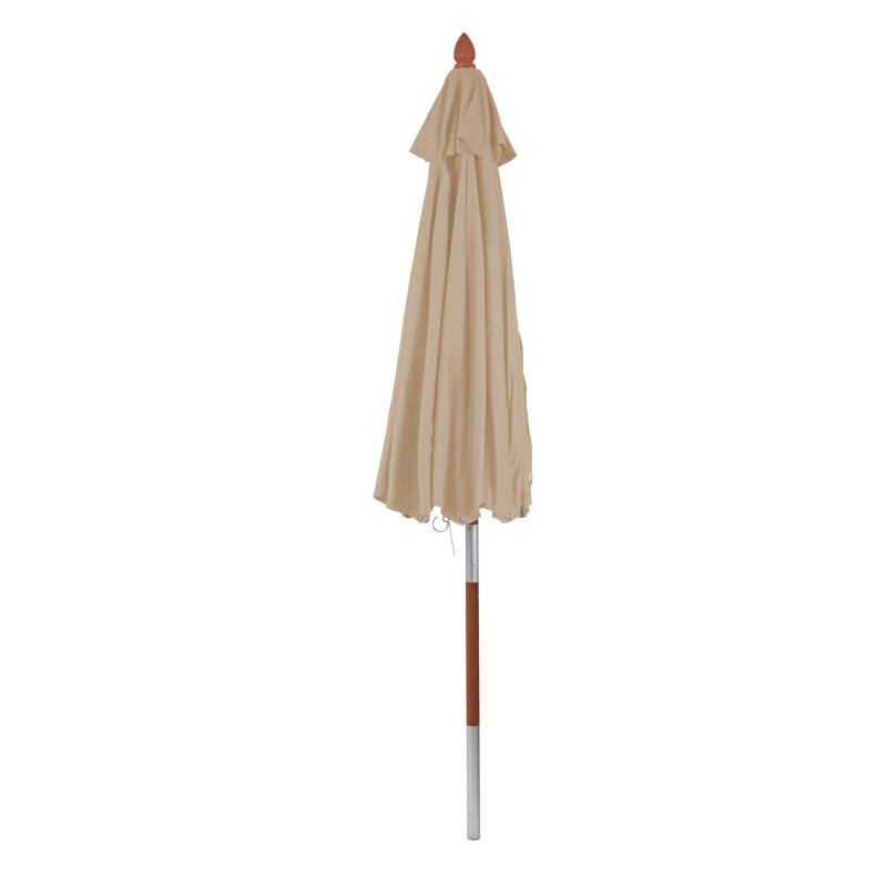 Parasol en bois parasol de jardin, polyester/bois 14kg, corde ronde Ø3m antichocs - crème