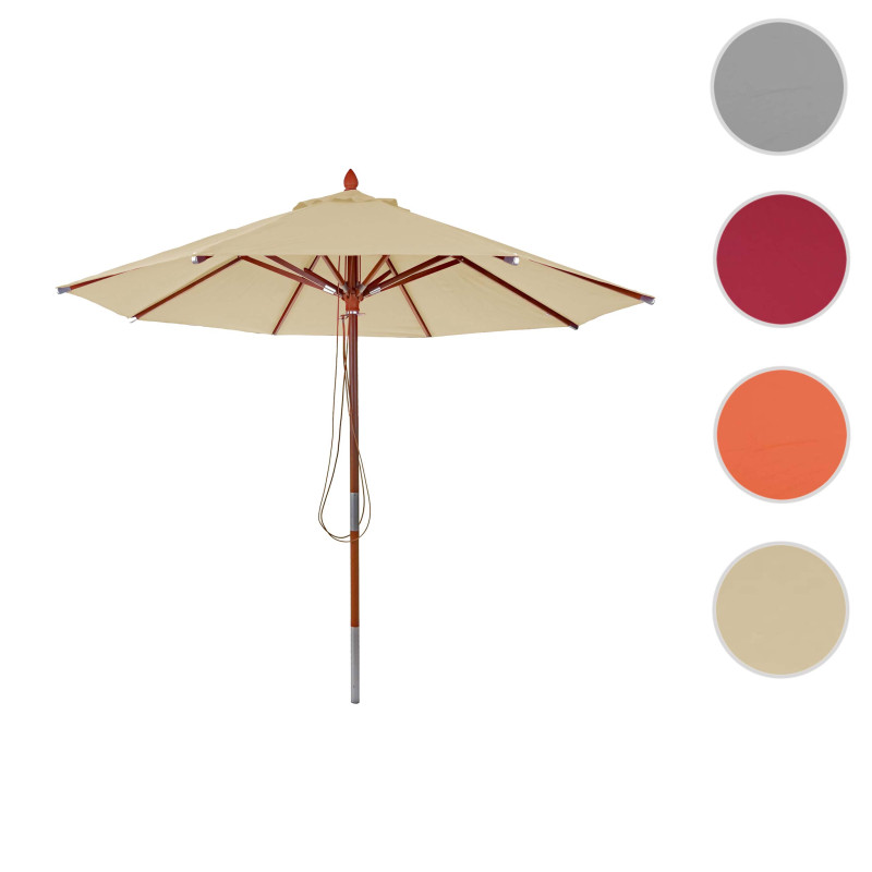 Parasol en bois parasol de jardin, polyester/bois 14kg, corde ronde Ø3m antichocs - crème