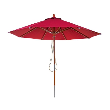 Parasol en bois parasol de jardin, polyester/bois 14kg, corde ronde Ø3m antichocs - bordeaux