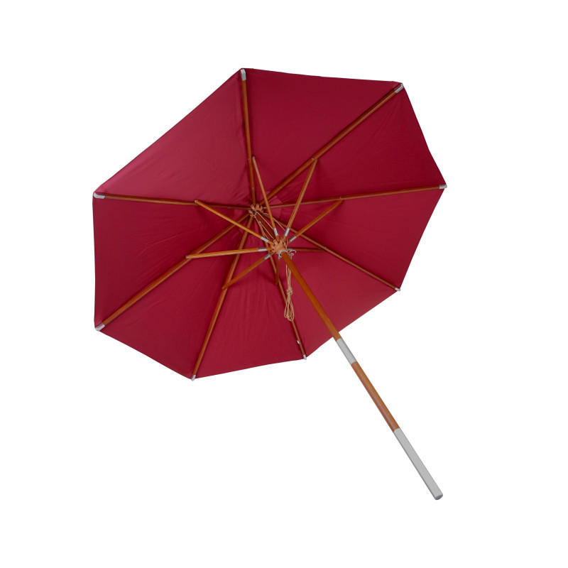 Parasol en bois parasol de jardin, polyester/bois 14kg, corde ronde Ø3m antichocs - bordeaux