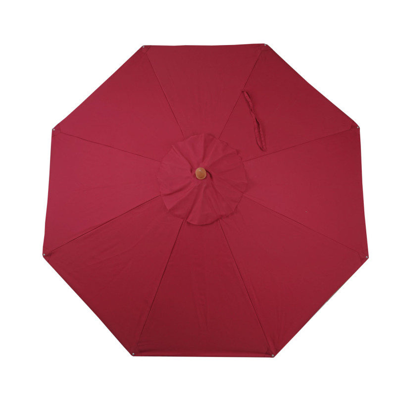 Parasol en bois parasol de jardin, polyester/bois 14kg, corde ronde Ø3m antichocs - bordeaux