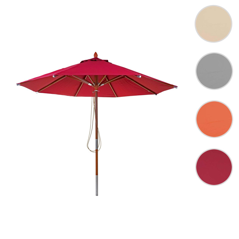Parasol en bois parasol de jardin, polyester/bois 14kg, corde ronde Ø3m antichocs - bordeaux