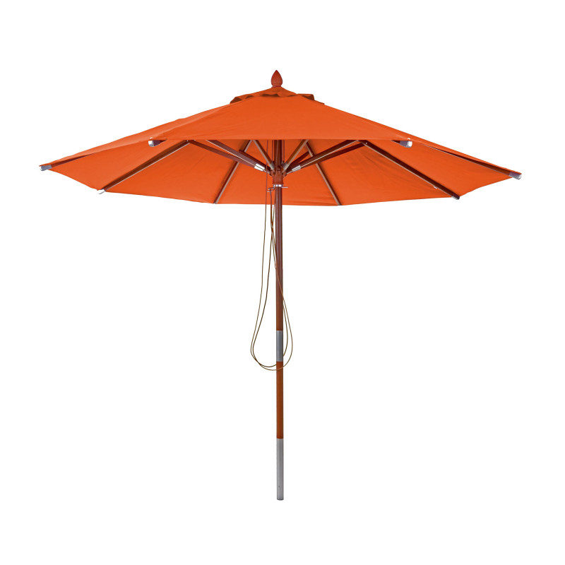Parasol en bois parasol de jardin, polyester/bois 14kg, corde ronde Ø3m antichoc - terre cuite