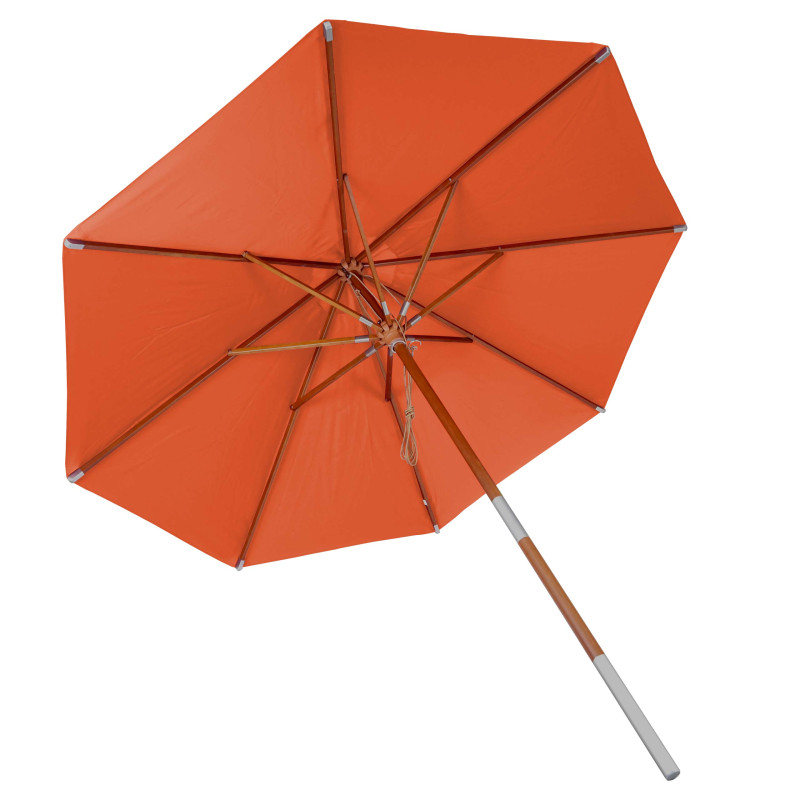 Parasol en bois parasol de jardin, polyester/bois 14kg, corde ronde Ø3m antichoc - terre cuite