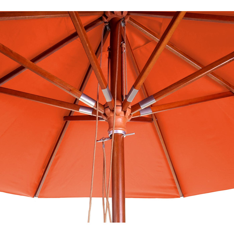Parasol en bois parasol de jardin, polyester/bois 14kg, corde ronde Ø3m antichoc - terre cuite
