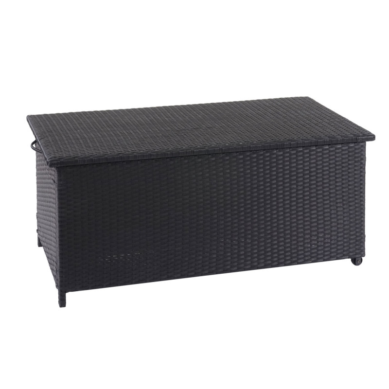 Coffre à coussins en polyrotin, coffre jardin - Premium noir, 51x115x59 cm, 250l