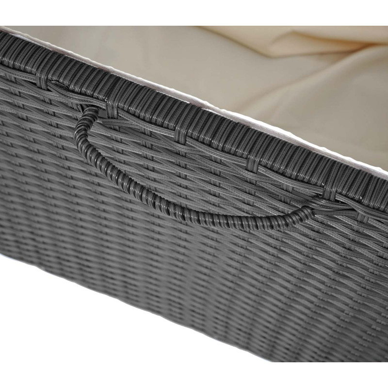 Coffre à coussins en polyrotin, coffre jardin - Premium noir, 51x115x59 cm, 250l